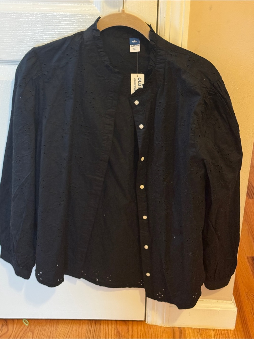 Old Navy Black Eyelet Button-Down Shirt